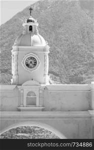 Santa Catalina Arch or Arco de Santa Catalina as it is known locally in Antigua, Guatemala in Central America in stunning black and white