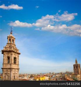 Santa Catalina church tower and Miguelete in Valencia historic downtown Spain