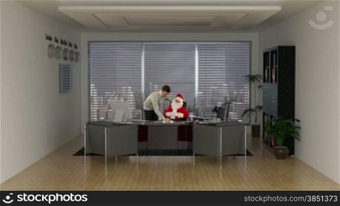 Santa Claus and Businessman signing a contract