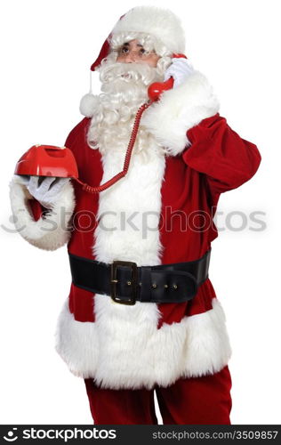 Santa Claus at the phone over white background