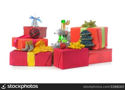 Santa Claus Christmas presents. Isolated on white background