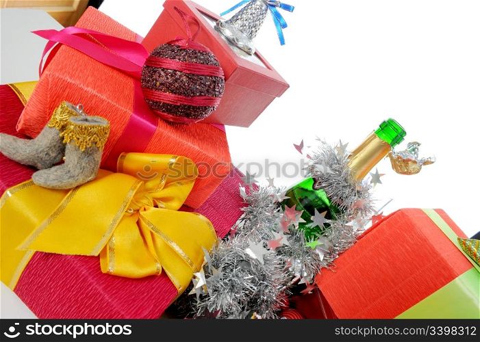 Santa Claus Christmas presents. Isolated on white background