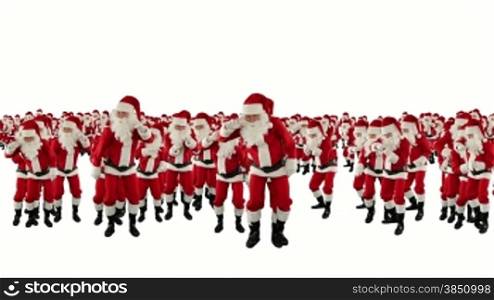 Santa Claus Crowd Dancing, Christmas Party Earth Shape, against white