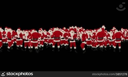 Santa Claus Crowd Dancing, Christmas Party Happy New Year Shape, against black
