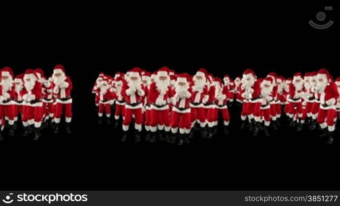 Santa Claus Crowd Dancing, Christmas Party Merry Christmas Shape, against black