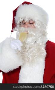Santa Claus drinking a glass of champagne