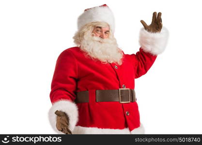 Santa Claus gesturing his hand isolated over white background. Presenting something