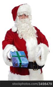 Santa Claus giving a gift over white background