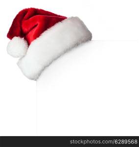 Santa Claus hat on white blank board card poster