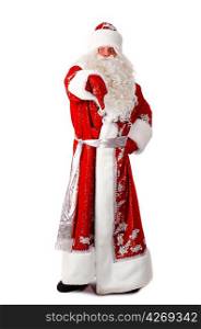 santa claus is showing thumbs down isolated on white
