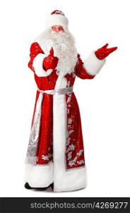 santa claus is showing thumbs up isolated on white