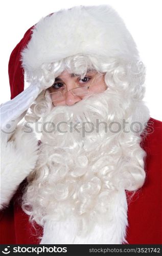 Santa Claus military salute over white background