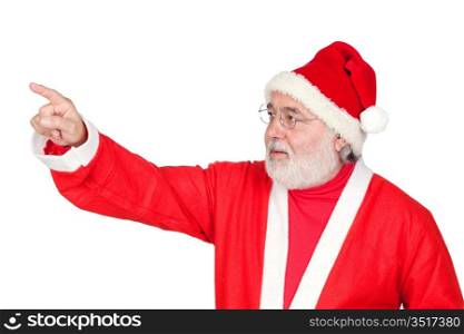 Santa Claus pointing with his finger isolated on white background