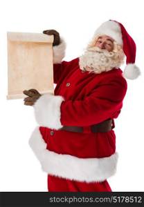 Santa Claus Portrait holding roll Isolated on White Background