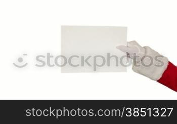 Santa Claus Presenting a White Sheet then sending a Kiss and saying Bye Bye, white background