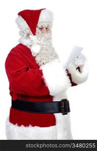 Santa Claus reading a letter of a boy a over white background