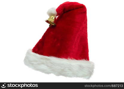 Santa Claus red hat with a bell in close-up isolated on a white background ( high details)