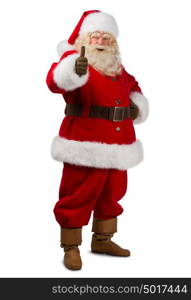 Santa Claus standing isolated on white background and thumbs up - full length portrait