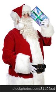 Santa Claus trying to remember over white background