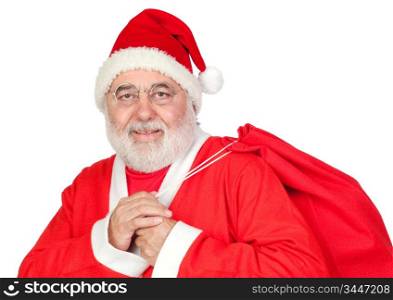 Santa Claus with a full sack isolated on white background