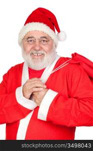 Santa Claus with a full sack isolated on white background