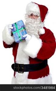 Santa Claus with a gift a over white background