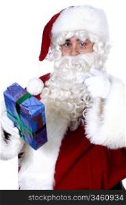 Santa Claus with a gift for you a over white background