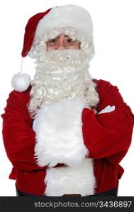 Santa Claus with arms crossed over white background