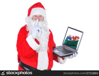 Santa Claus With Bag of Presents on Laptop Screen