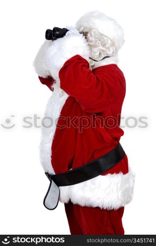 santa claus with binoculars a over white background