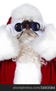 santa claus with binoculars a over white background