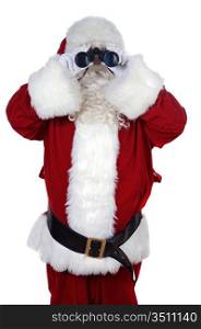 Santa Claus with binoculars over white background