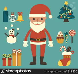 Santa claus with decoration equipment set vector illustrator design. Christmas party character.