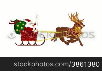 Santa claus with galoping reindeers in loop