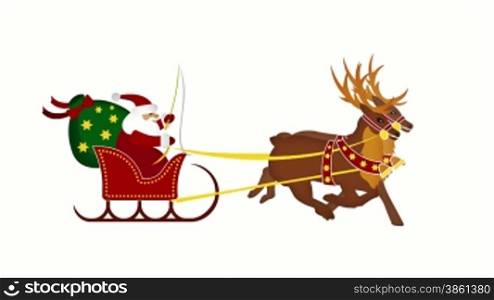 Santa claus with galoping reindeers in loop