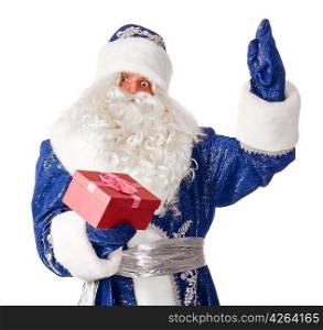 santa claus with gift box, isolated on white