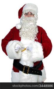 Santa Claus with measure tape over white background