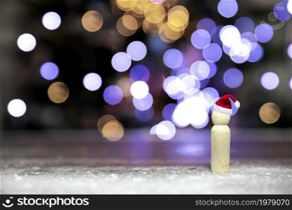 Santa Claus with Santa hat on bokeh background, Christmas tree, copy space, Holiday,Merry Christmas concept space for text. Santa Claus with Santa hat on bokeh background, Christmas tree, copy space, Holiday,Merry Christmas concept