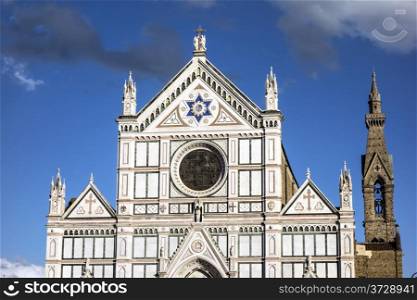 Santa Croce church closeup in the blue sky, Florence