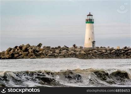 Santa Cruz Breakwater Light (Walton Lighthouse), Pacific coast, California, USA