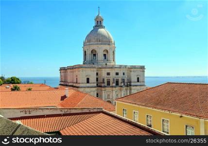 Santa Engracia Church (17th-century) and sea view from Monastery roof in Lisbon, Portugal.