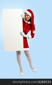 santa girl with a blank banner