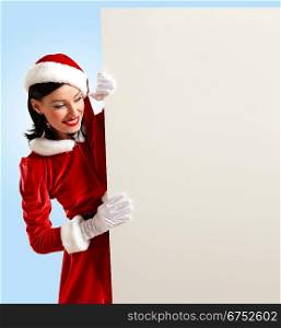 santa girl with a blank banner