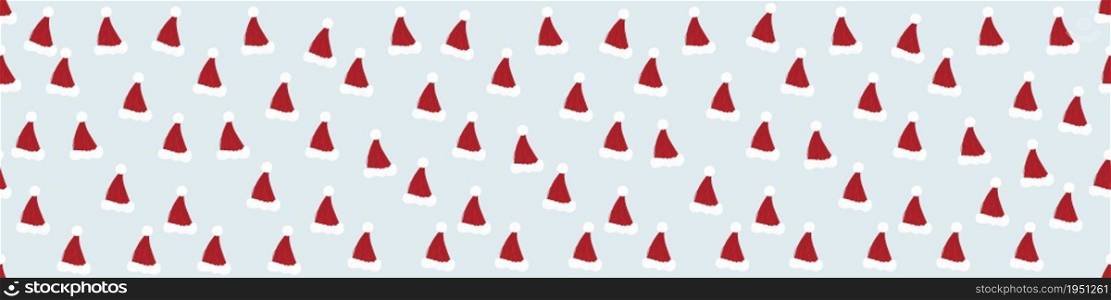 Santa hat in red on a light background, seamless pattern for the New Year holiday.