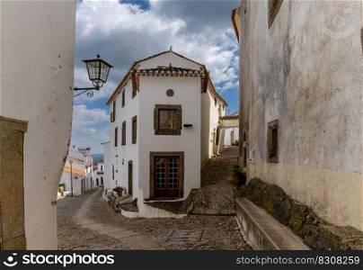 Santa Maria de Marvao, Portugal - 30 March, 2022  cobblestone streets and picturesque houses in the old city center of Marvao