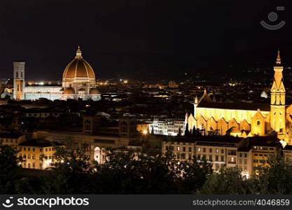 Santa Maria del Fiore and Santa Croce at night, Florence, Italy