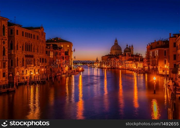 Santa Maria della Salute in Venice at the Canal Grande night shot