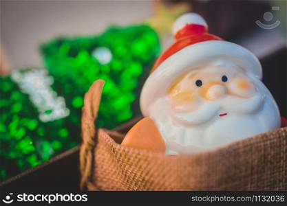 Santa Merry Christmas 25 December wooden background sunset evening,Happy New Year 2020,Year end 2019 concept