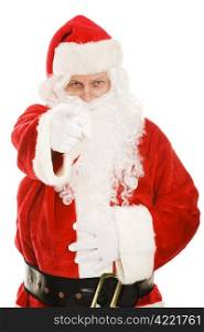 Santa pointing his finger at the camera. Isolated on white.