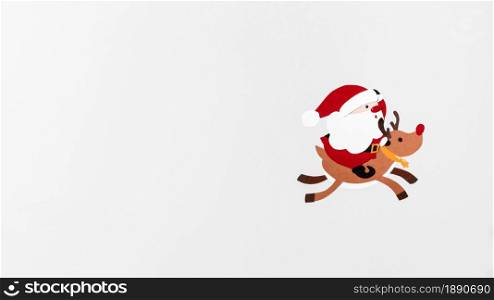 santa riding reindeer rudolph copy space. Resolution and high quality beautiful photo. santa riding reindeer rudolph copy space. High quality and resolution beautiful photo concept